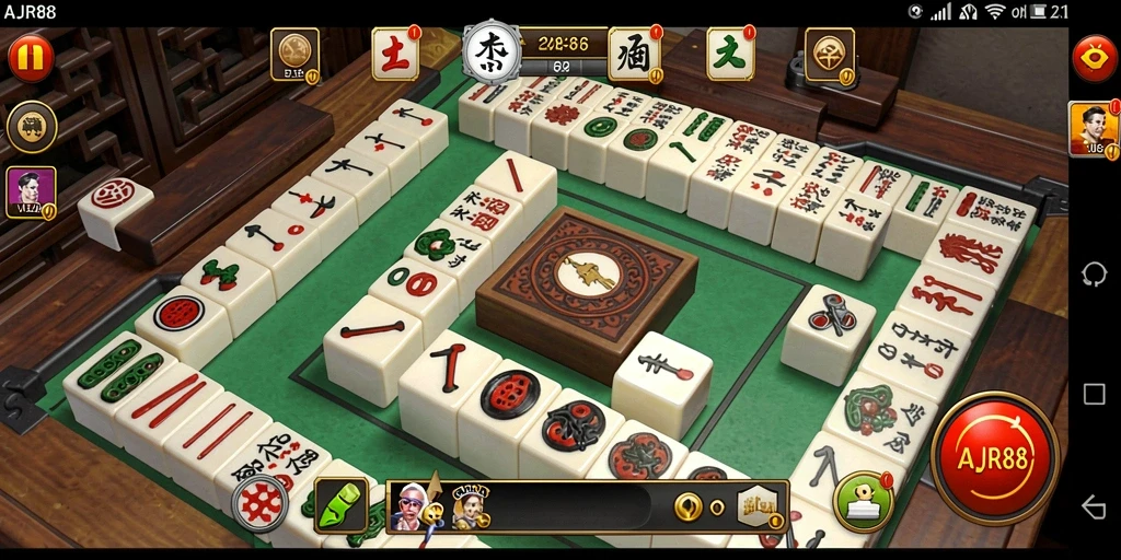 Screenshot gameplay AJR88 dengan grafis Mahjong yang memukau.