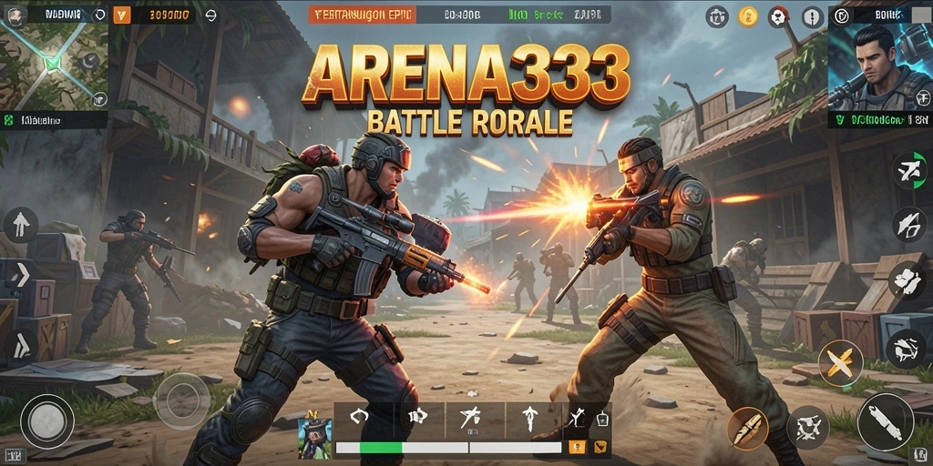 Screenshot utama ARENA333 menampilkan aksi Battle Royale yang seru dan menegangkan.