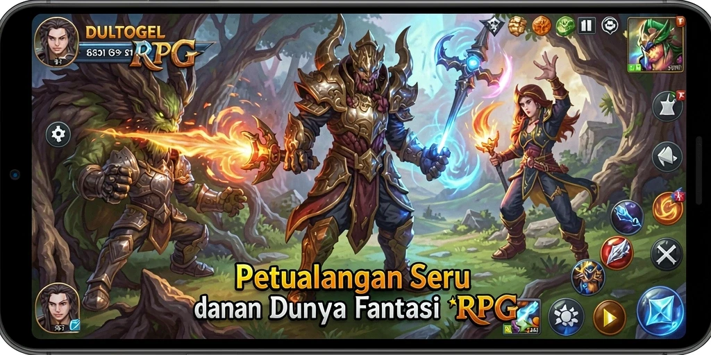 Tangkapan layar utama DULTOGEL menampilkan aksi pertarungan yang mendebarkan.