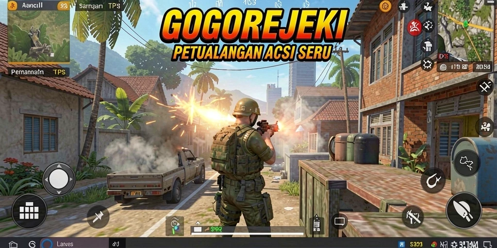 Screenshot GOGOREJEKI menampilkan aksi gameplay TPS yang mendebarkan.