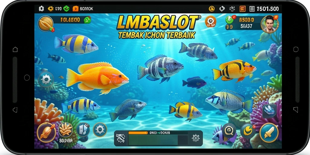 Screenshot LMBASLOT menampilkan action menembak ikan yang seru dan menantang.