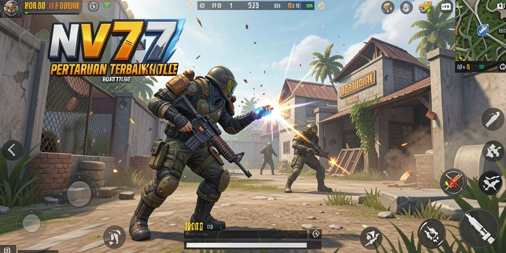 Screenshot gameplay NV77 yang menunjukkan aksi seru dalam pertempuran Battle Royale.