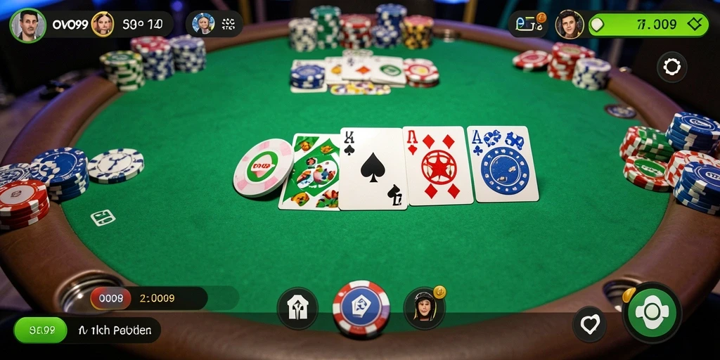 Screenshot gameplay OVO99 menampilkan suasana seru dalam permainan poker.