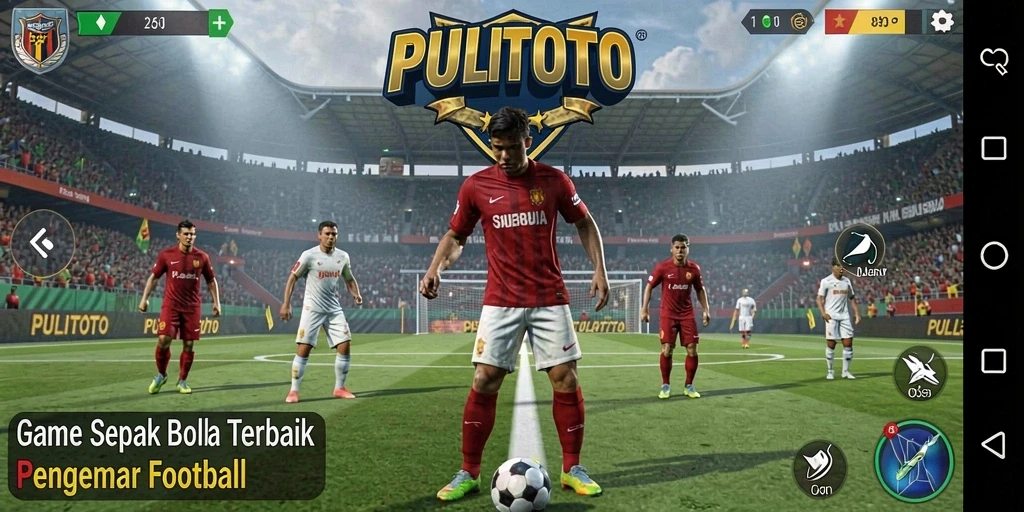 Screenshot PULITOTO menampilkan aksi seru di lapangan sepak bola.