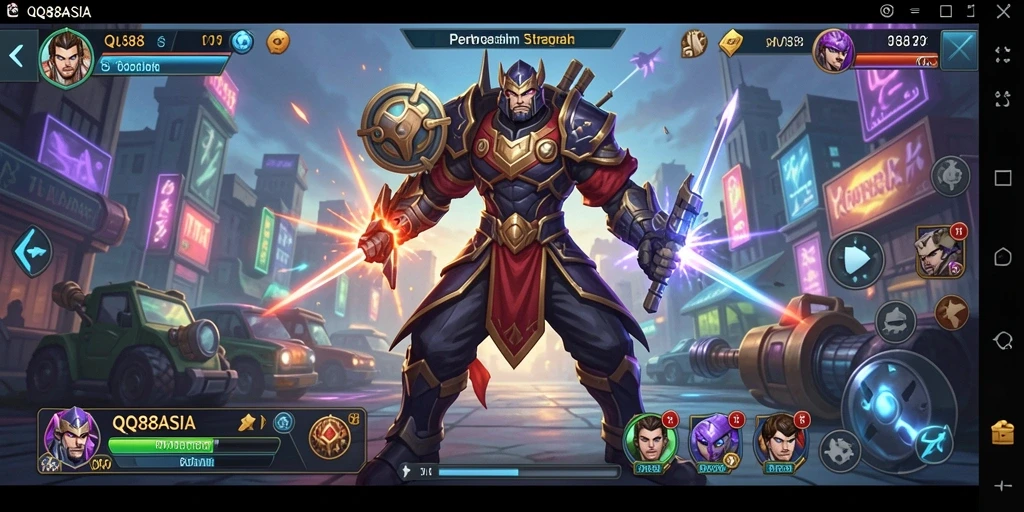 Tampilan gameplay QQ88ASIA menampilkan pertarungan strategi yang intens.