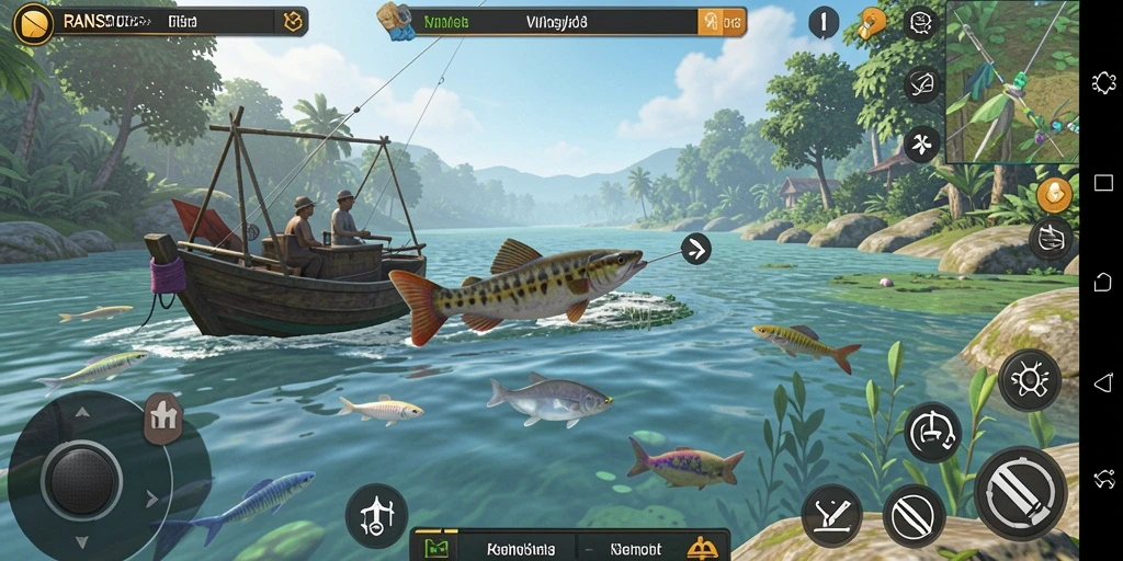 Tampilan gameplay RANS303 dengan berbagai ikan yang menarik.