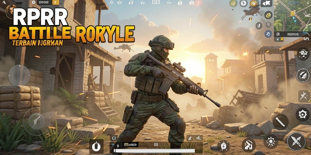 Tampilan gameplay action-packed dari RPRR saat bertarung di medan perang.