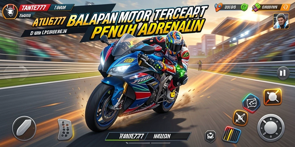 Screenshot utama TANTE777 menampilkan balapan motor yang seru dan penuh aksi.