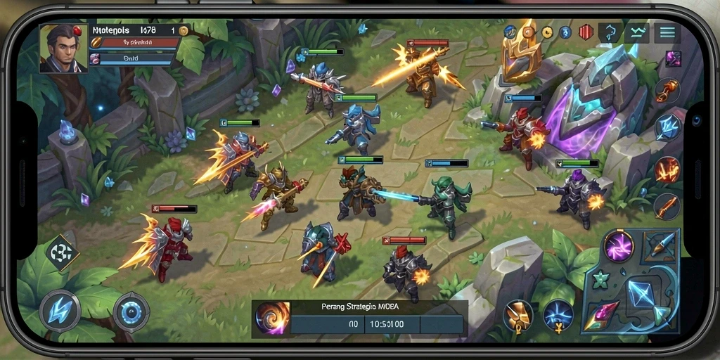 Tampilan menakjubkan dari gameplay V07 di arena pertempuran MOBA.
