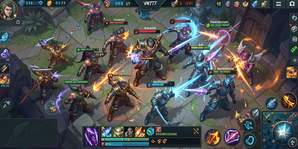 Screenshot utama VM777 menampilkan aksi seru di arena MOBA.