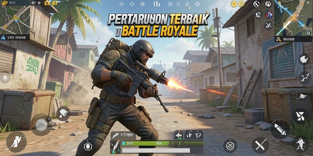 Screenshot utama VT789 menampilkan aksi pertarungan yang mendebarkan dalam mode Battle Royale.