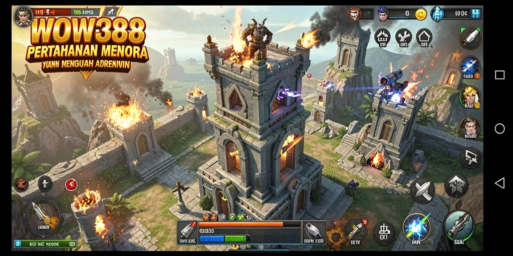 Tampilan gambar gameplay WOW388 yang penuh aksi dan strategi Tower Defense.
